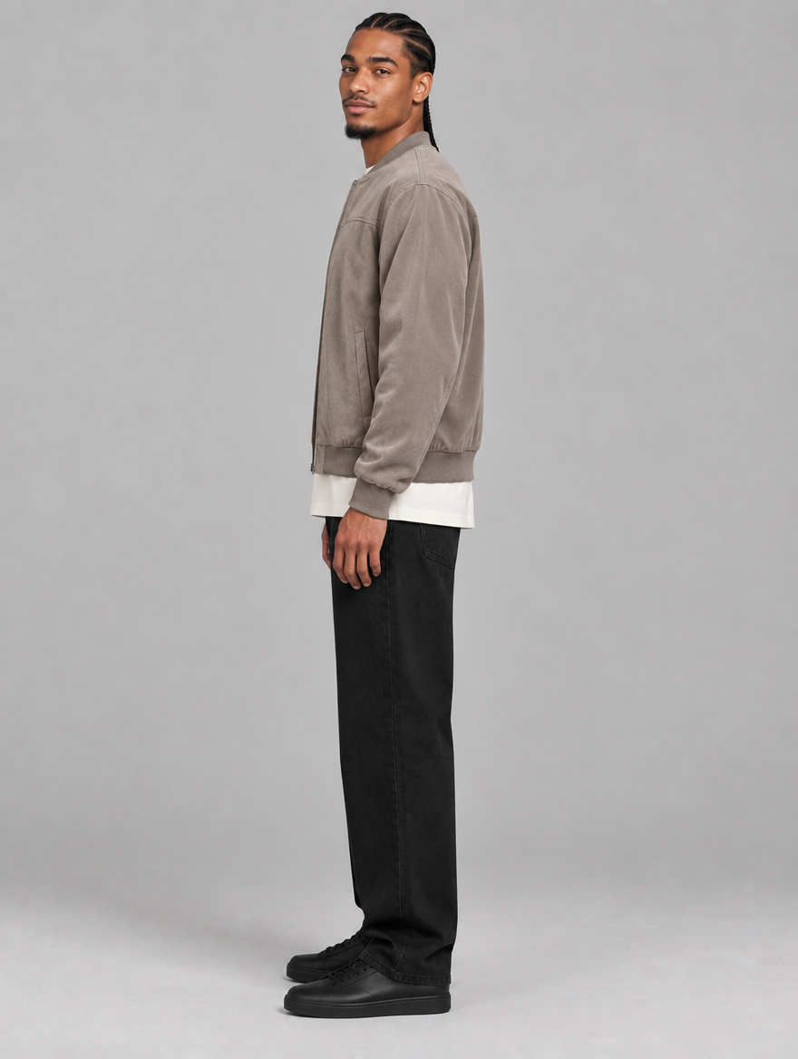 Men's khaki classic zip bomber jacket – side view