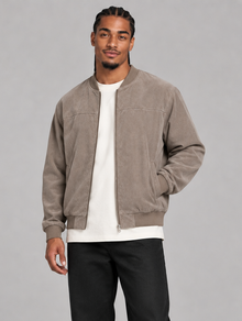 Men's khaki classic zip bomber jacket – three-quarter view