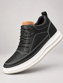 Men's Cushioned Faux Leather Trainers in Black