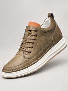 Men's Cushioned Faux Leather Trainers in Khaki – view 7