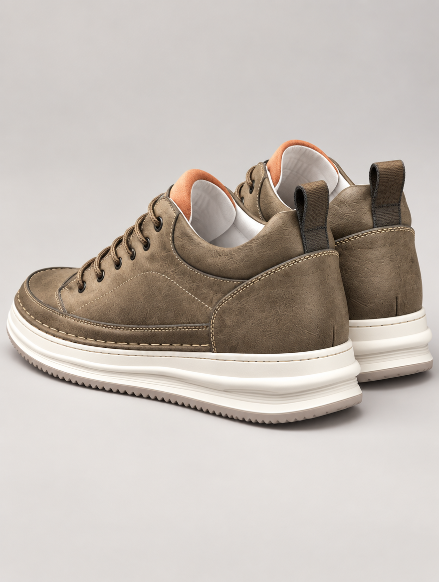 Men's Cushioned Faux Leather Trainers in Khaki – view 4