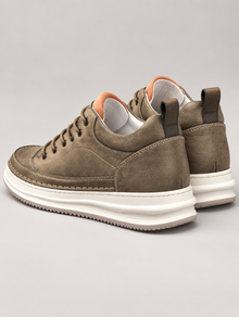 Men's Cushioned Faux Leather Trainers in Khaki – view 4