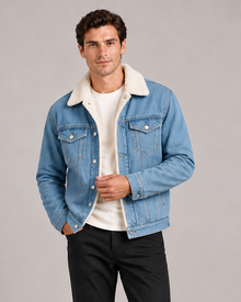 Men's light blue fleece-lined denim jacket