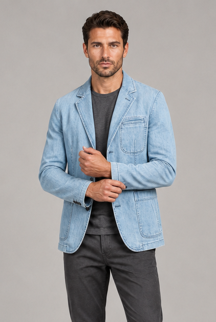 Men's light denim washed blazer