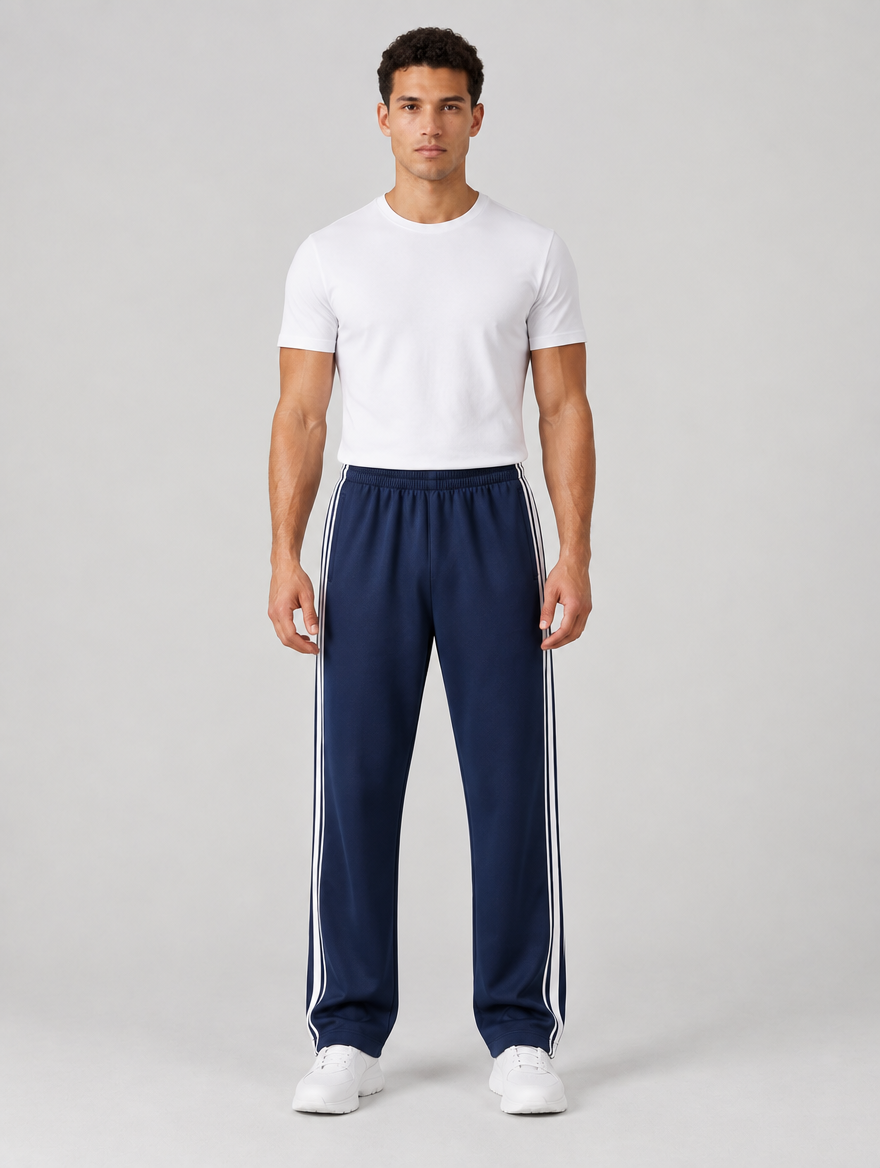 Men's navy relaxed fit tracksuit bottoms – front view
