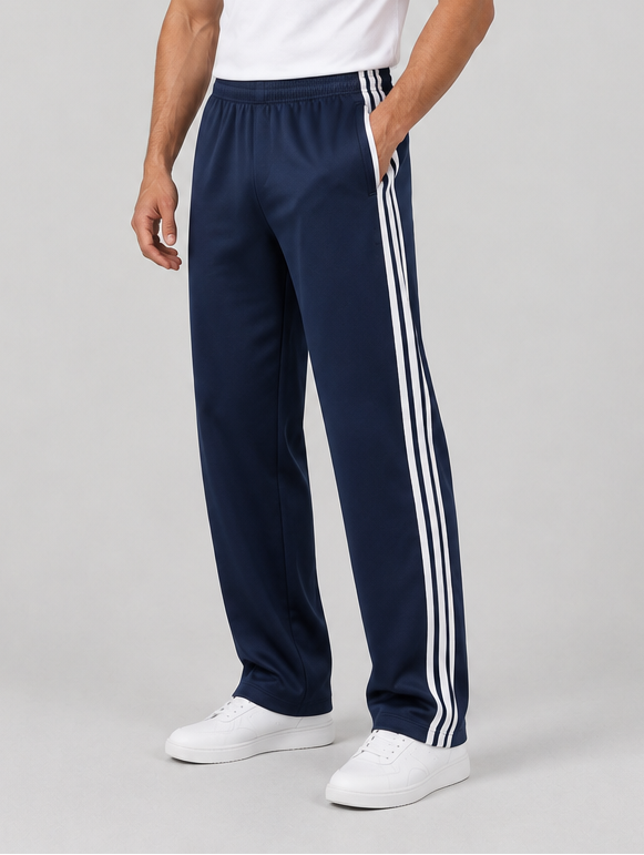 Men's navy relaxed fit tracksuit bottoms – three-quarter view