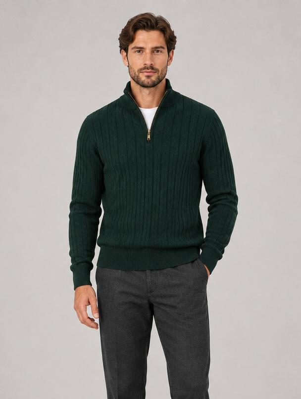 Men's Cotton Quarter Zip Jumper in Green