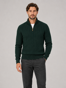Men's Cotton Quarter Zip Jumper in Green
