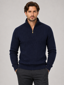 Men's Cotton Quarter Zip Jumper in Navy – view 4