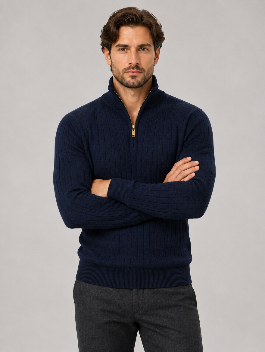Men's Cotton Quarter Zip Jumper in Navy