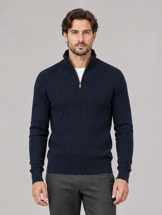 Men's Cotton Quarter Zip Jumper in Navy