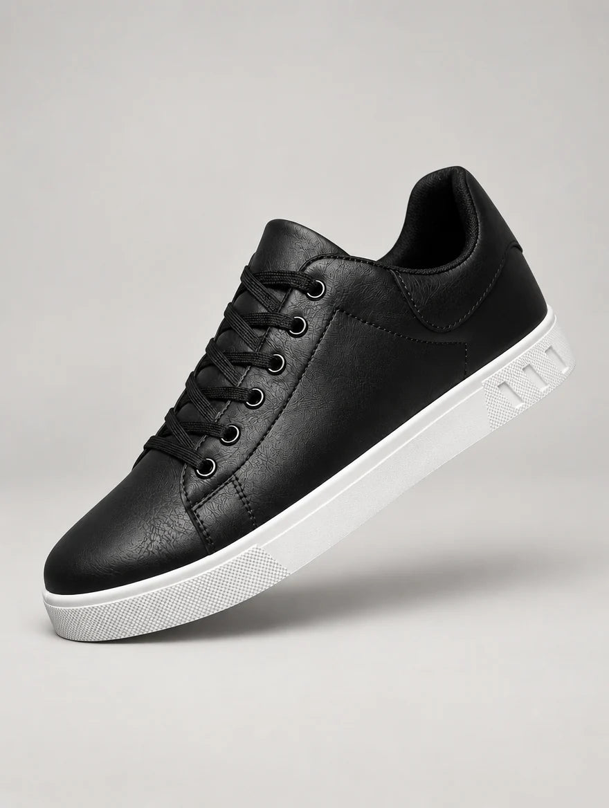 Men's Faux Leather Smart Trainers in Black
