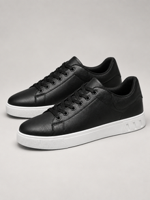 Men's Faux Leather Smart Trainers in Black – view 4