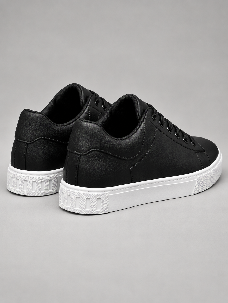 Men's Faux Leather Smart Trainers in Black – view 5