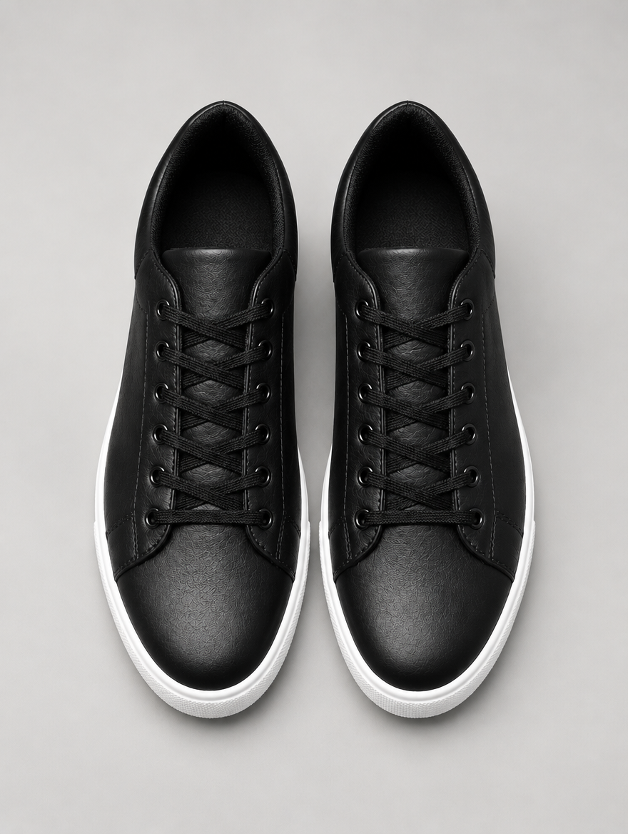 Men's Faux Leather Smart Trainers in Black