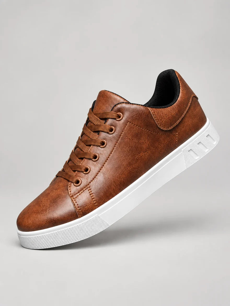 Men's Faux Leather Smart Trainers in Brown