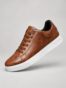 Men's Faux Leather Smart Trainers in Brown