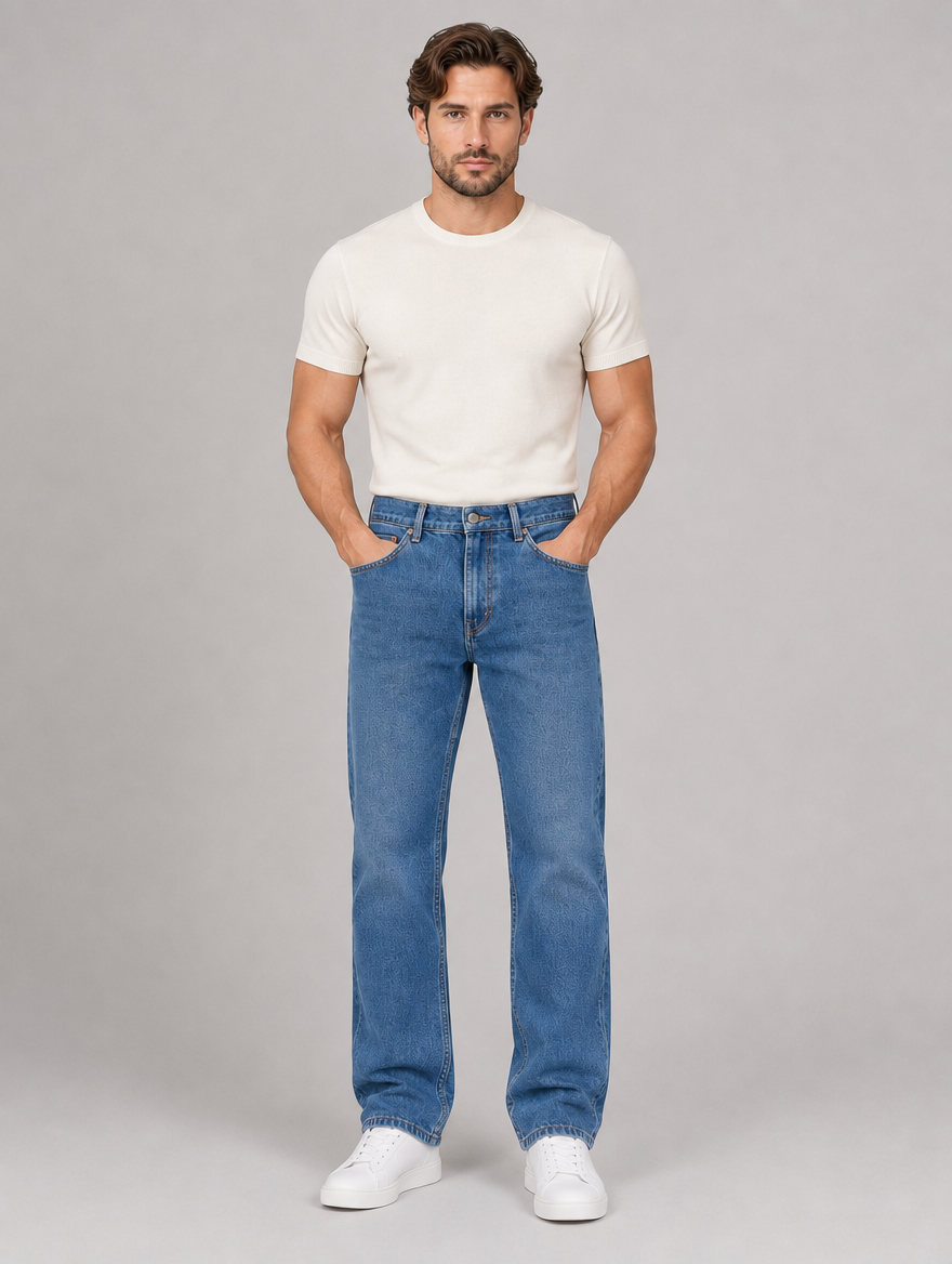 Men's Straight Leg Jeans in Denim Blue