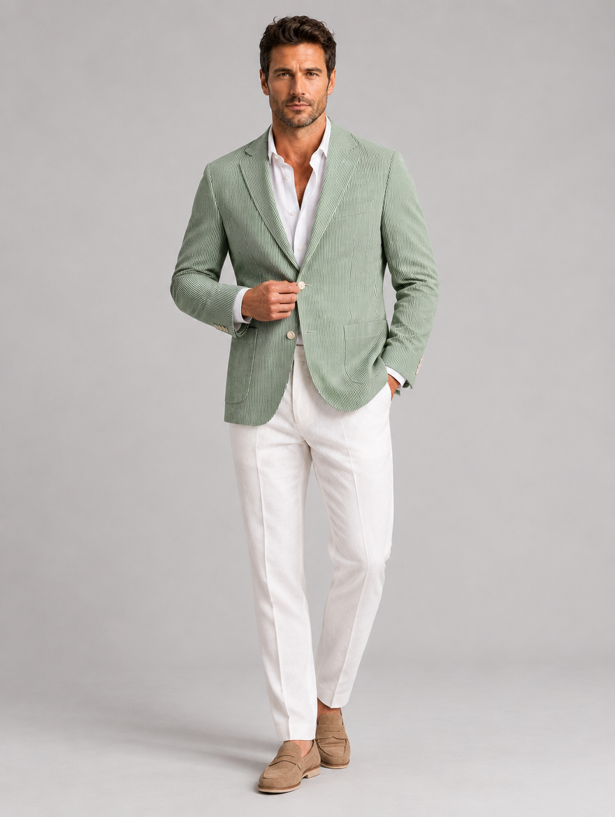 Men's Lightweight Striped Blazer in Green