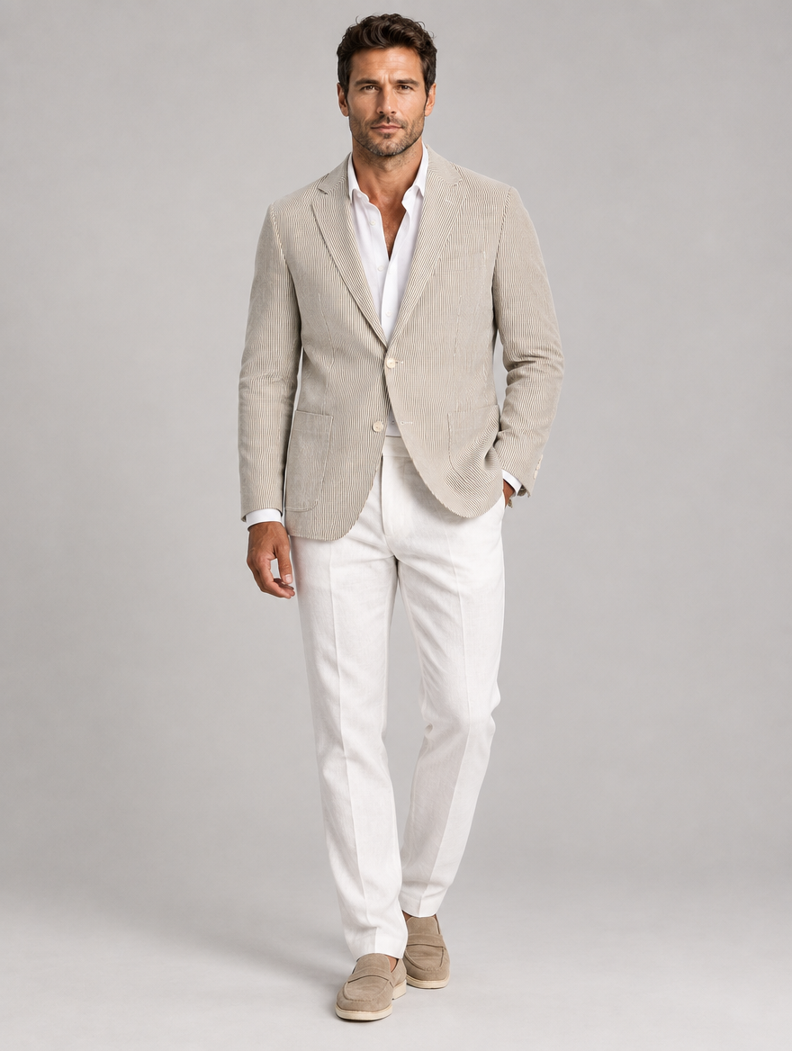 Men's Lightweight Striped Blazer in Khaki