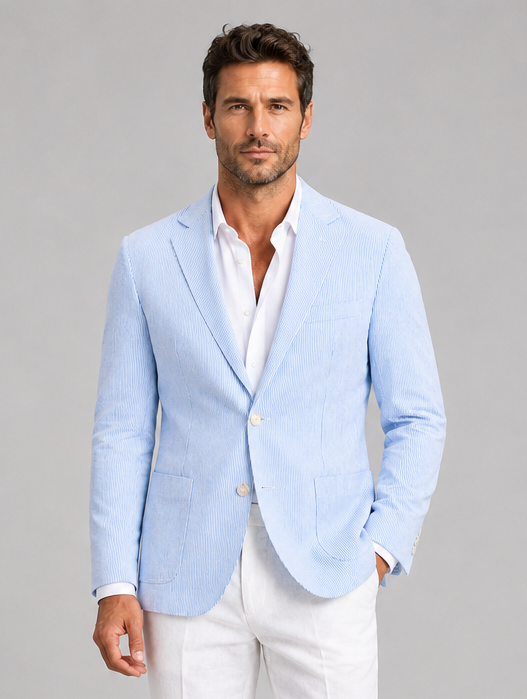 Men's Lightweight Striped Blazer in Light Blue