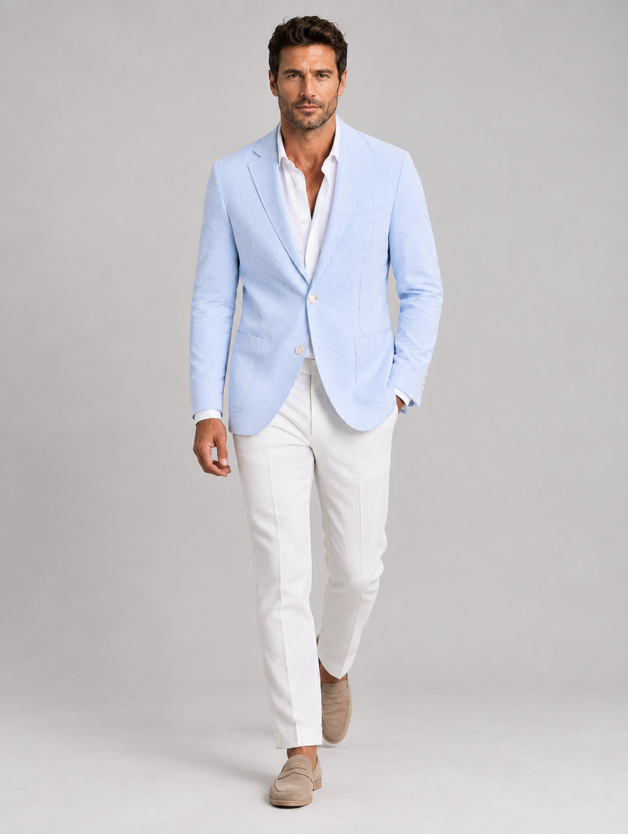 Men's Lightweight Striped Blazer in Light Blue – view 4