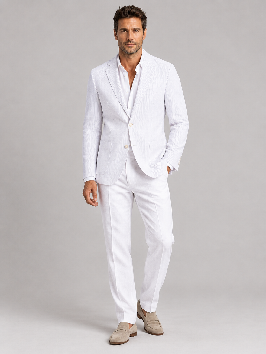 Men's Lightweight Striped Blazer in White