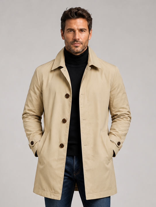Men's Tailored Longline Coat in Beige