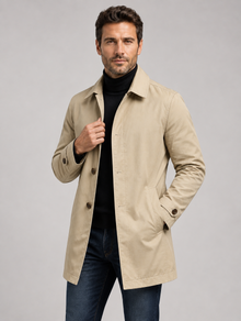 Men's Tailored Longline Coat in Beige – view 3