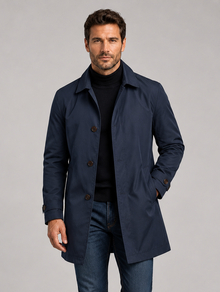 Men's Tailored Longline Coat in Navy