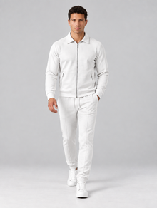 Men's white textured full zip tracksuit set