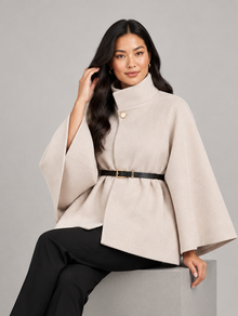Montarello women's belted high neck cape in apricot