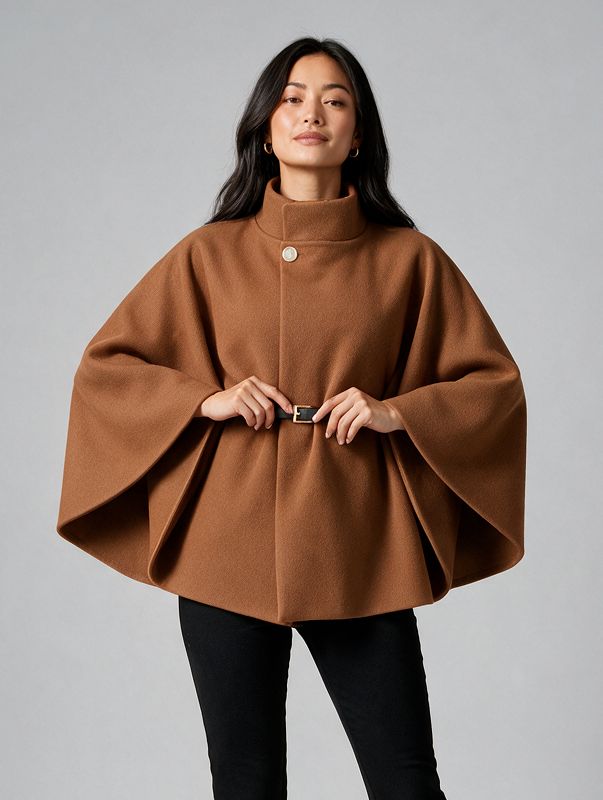 Montarello women's belted high neck cape in brown