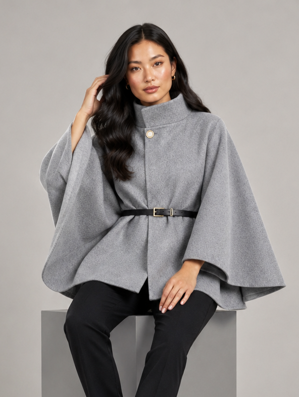 Montarello women's belted high neck cape in grey