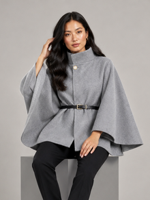 Montarello women's belted high neck cape in grey