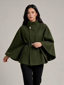 Montarello women's belted high neck cape in military green