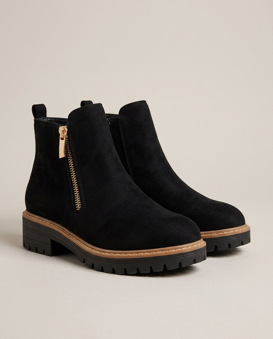 Women's waterproof orthopaedic ankle boots in black, hero view