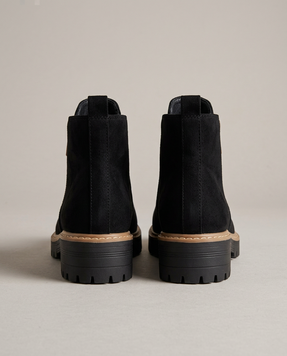 Women's black waterproof orthopaedic ankle boots, rear view
