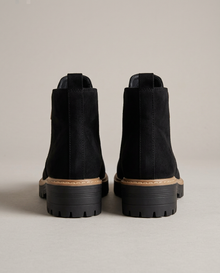 Women's black waterproof orthopaedic ankle boots, rear view