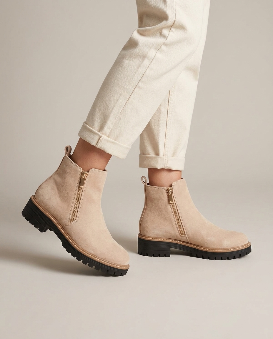 Women's waterproof orthopaedic ankle boots in beige
