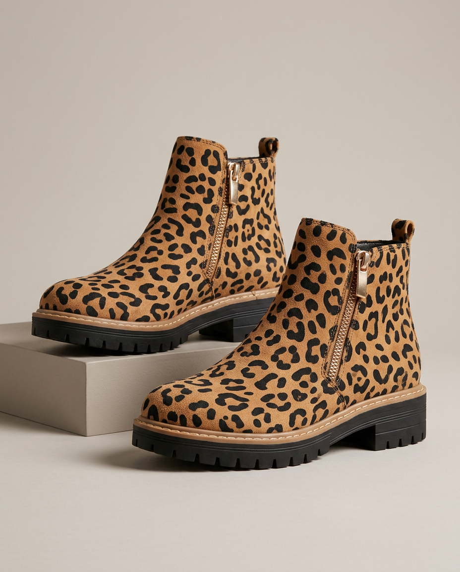 Women's waterproof orthopaedic ankle boots in leopard
