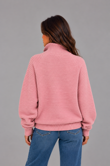 Women's Ribbed Half Zip Pullover – Casual Knit Zip Neck Jumper