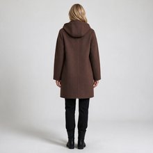 Women's brown pure wool hooded coat rear view