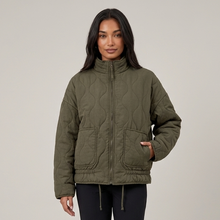 Women's army green quilted funnel neck jacket
