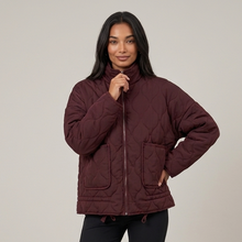 Women's burgundy quilted funnel neck jacket
