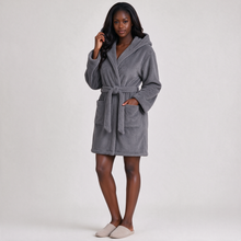 Grey plush hooded dressing gown alternate view