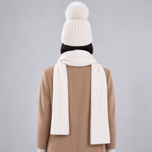 White knitted winter hat scarf and gloves set rear view