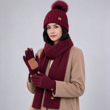 Red knitted winter hat scarf and gloves set