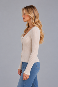 Women’s Ribbed Knit Cardigan – V-Neck Button Up Jumper