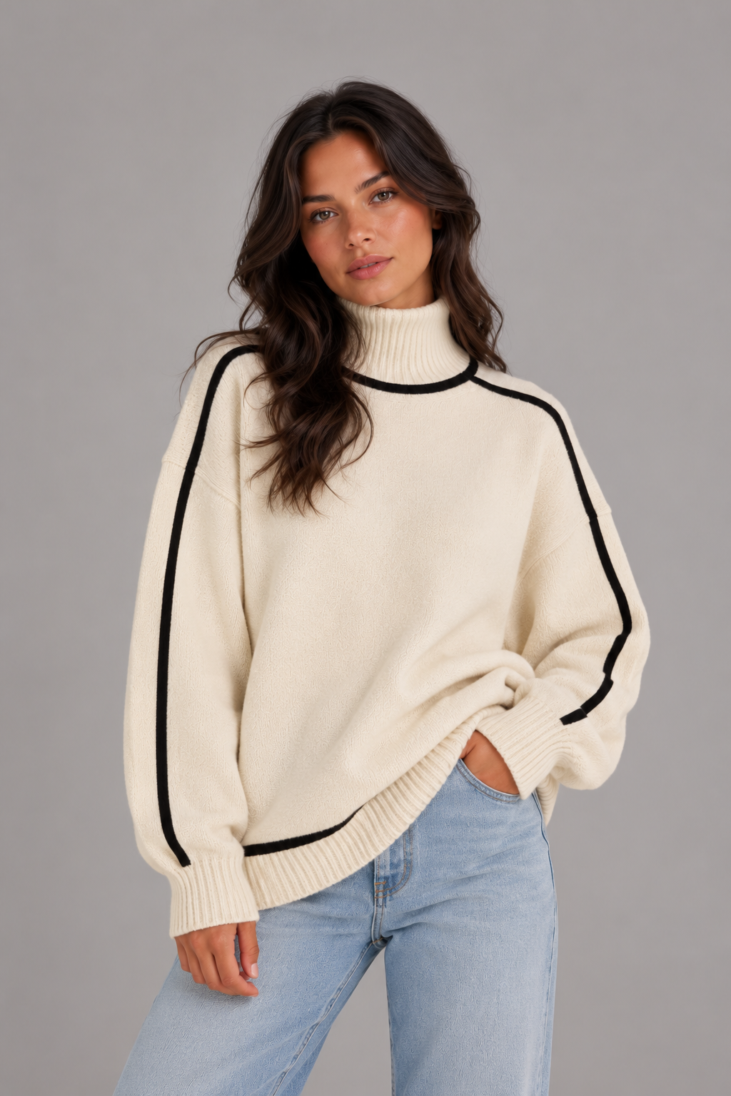 Women's Roll Neck Jumper – Soft Knit Oversized Sweater
